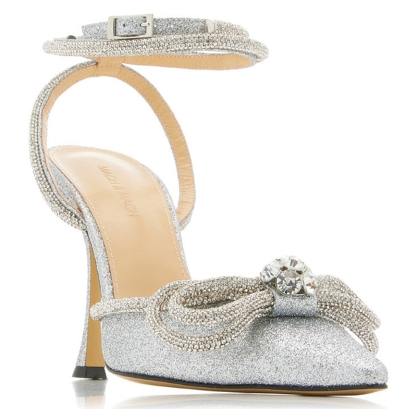 NIB MACH & MACH Double Bow Crystal-Embellished Glittered Pumps Heels - Picture 6 of 14
